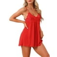 thumbnail image 4 of INSPIRE CHIC Women's Nightgown V Neck Sleeveless Lace Sleepwear Mini Length Sleepdress L Red, 4 of 5