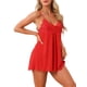 thumbnail image 4 of Noche de encaje para mujer Inspire Chic, con escote en V, sin mangas, tirantes de espagueti, vestido de dormir mini largo, color rojo, 4 of 5