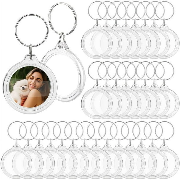 Llaveros con inserto para fotos en blanco (60 unidades), llaveros acrílicos con broche para fotos, llaveros redondos de 1,6 pulgadas con fotos en blanco, marcos de fotos para hacer tú mismo.