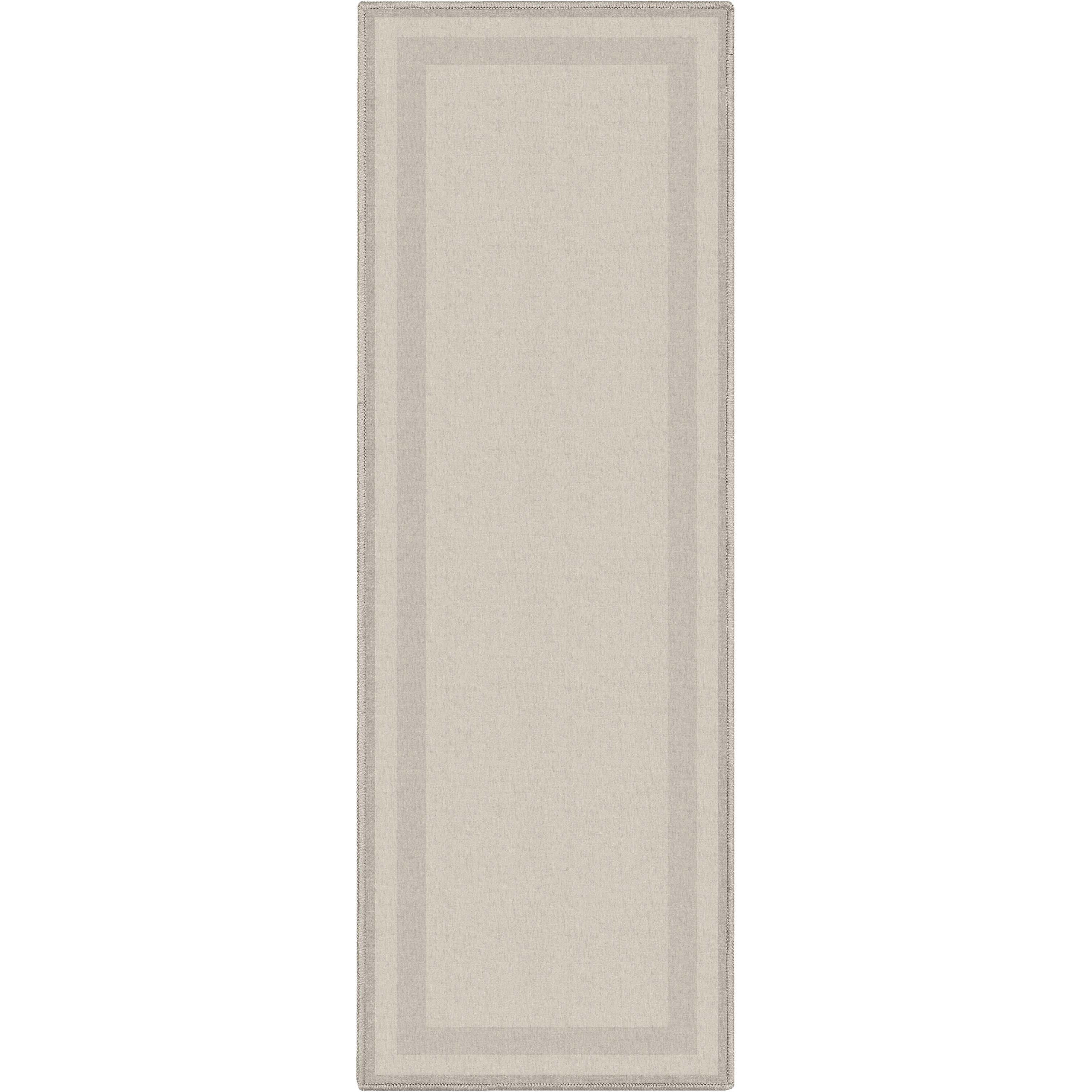 Well Woven Modern Plain Border Cream Flat Pile Easy to Clean 2' x 5' Runner Rug for Hallway Entryway Stair and Kitchen