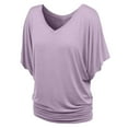 thumbnail image 5 of Lenago Fashi Casual Women Solid Short Sleeve Batwing Sleeve Blouse V-Neck Loose Tops, 5 of 6