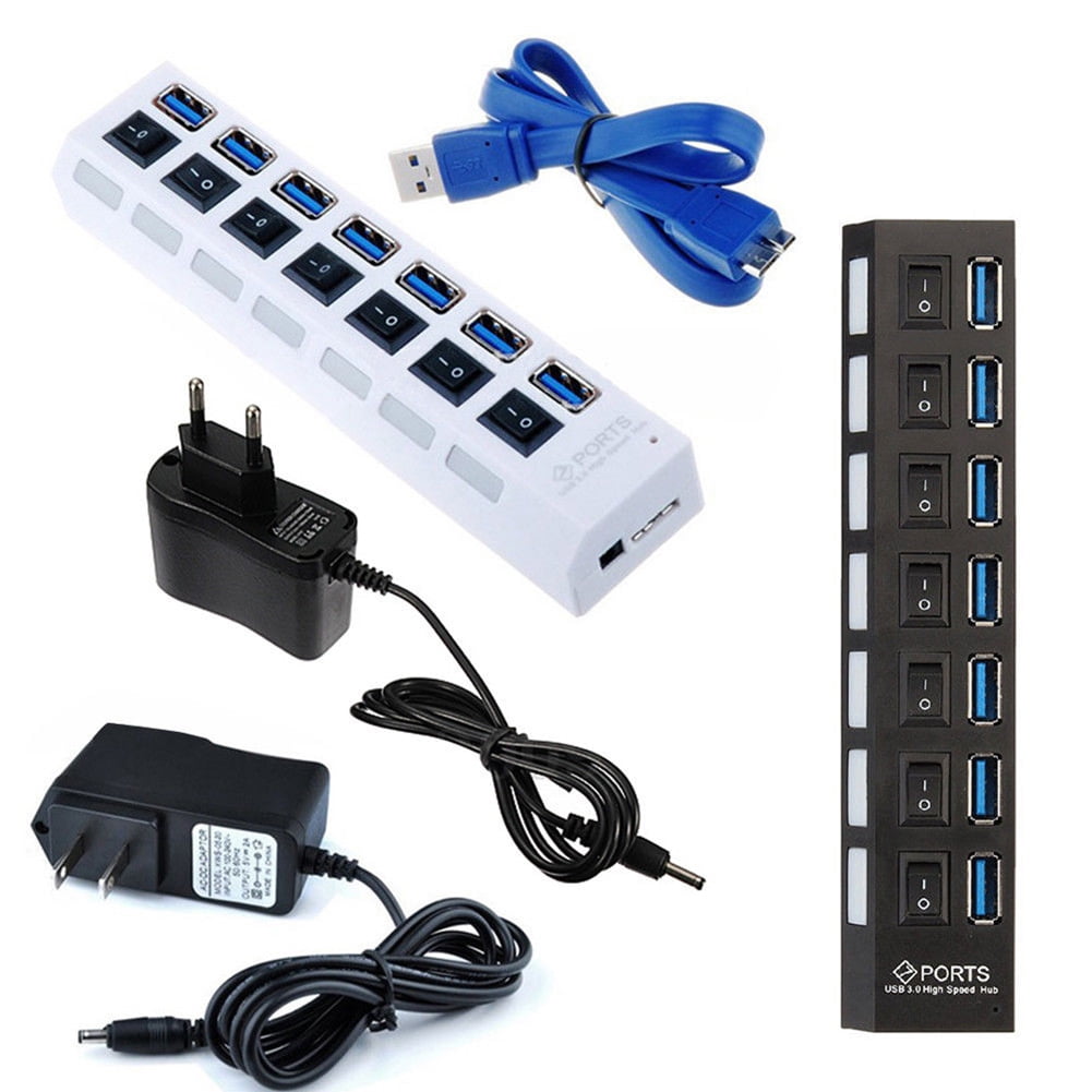 Farfi USB 3.0 Hub 7 Ports USB Splitter with On/Off Switch for Computer