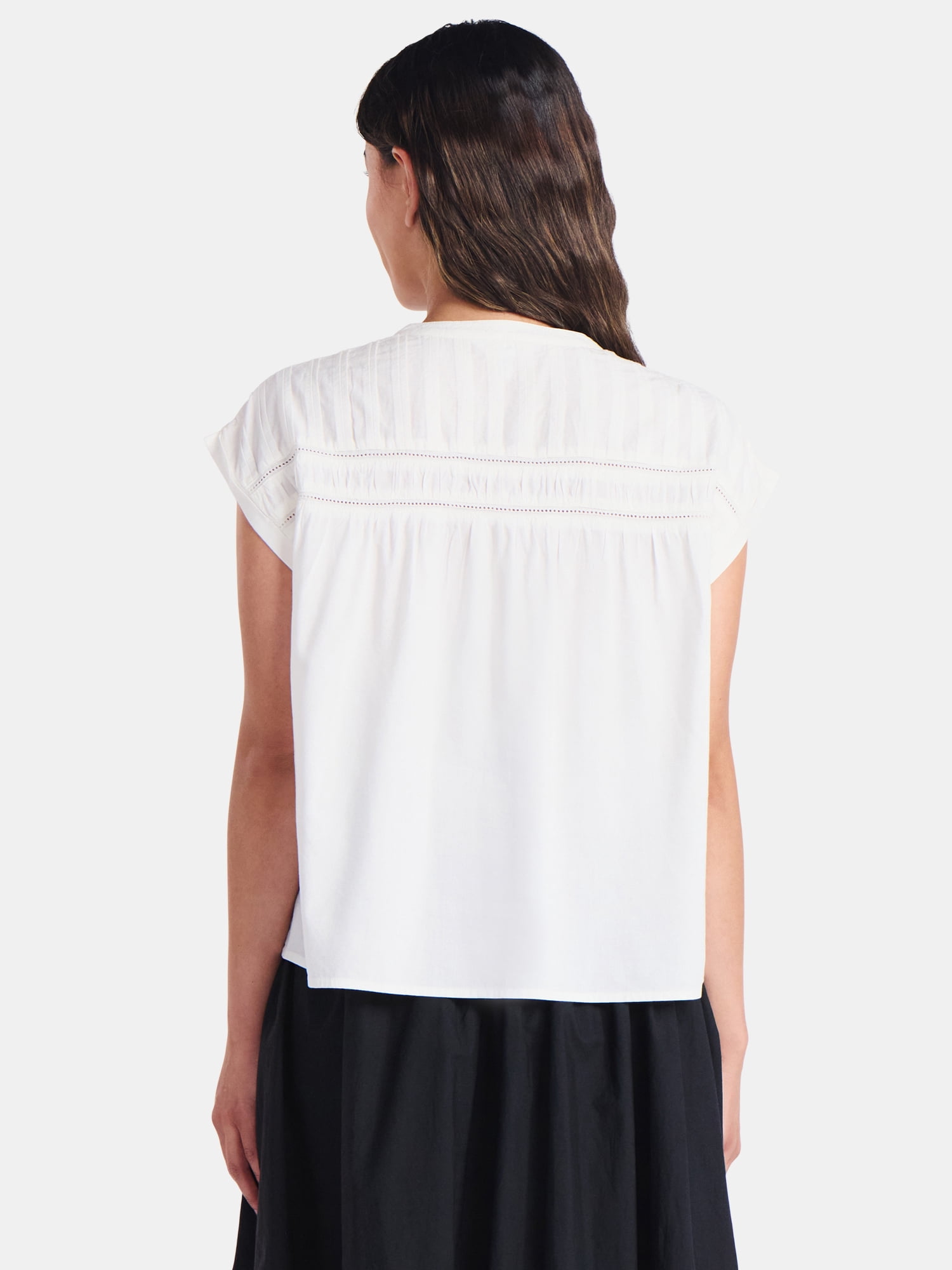 Time and Tru Women's Pintuck Blouse with Short Sleeves, Sizes XS-XXXL