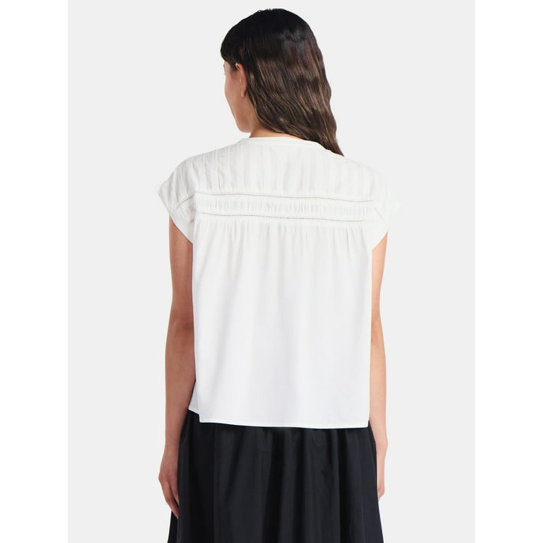 トップス mie ajunar pintuck blouse white Time and Tru Women's Pintuck Blouse with Short Sleeves