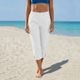 thumbnail image 4 of JOANKDMI Linen Capri Pants for Women No Drawstring Elastic Waisted Straight Leg Comfortable Side Slit Bottoms Summer Casual Vacation Beach Trousers with Pockets, 4 of 8