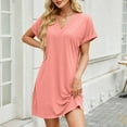 thumbnail image 2 of Women's Nightgowns & Sleepshirts Solid Color V Neck Loose Short Sleeved Casual Sleep Dress Sleepwear Pink M, 2 of 5