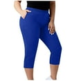 thumbnail image 5 of YanHoo Plus Size Capri Leggings for Women L-5XL High Waist Stretchy Soft Pants Cropped Workout Running Yoga Pants with Pockets Blue,L, 5 of 7