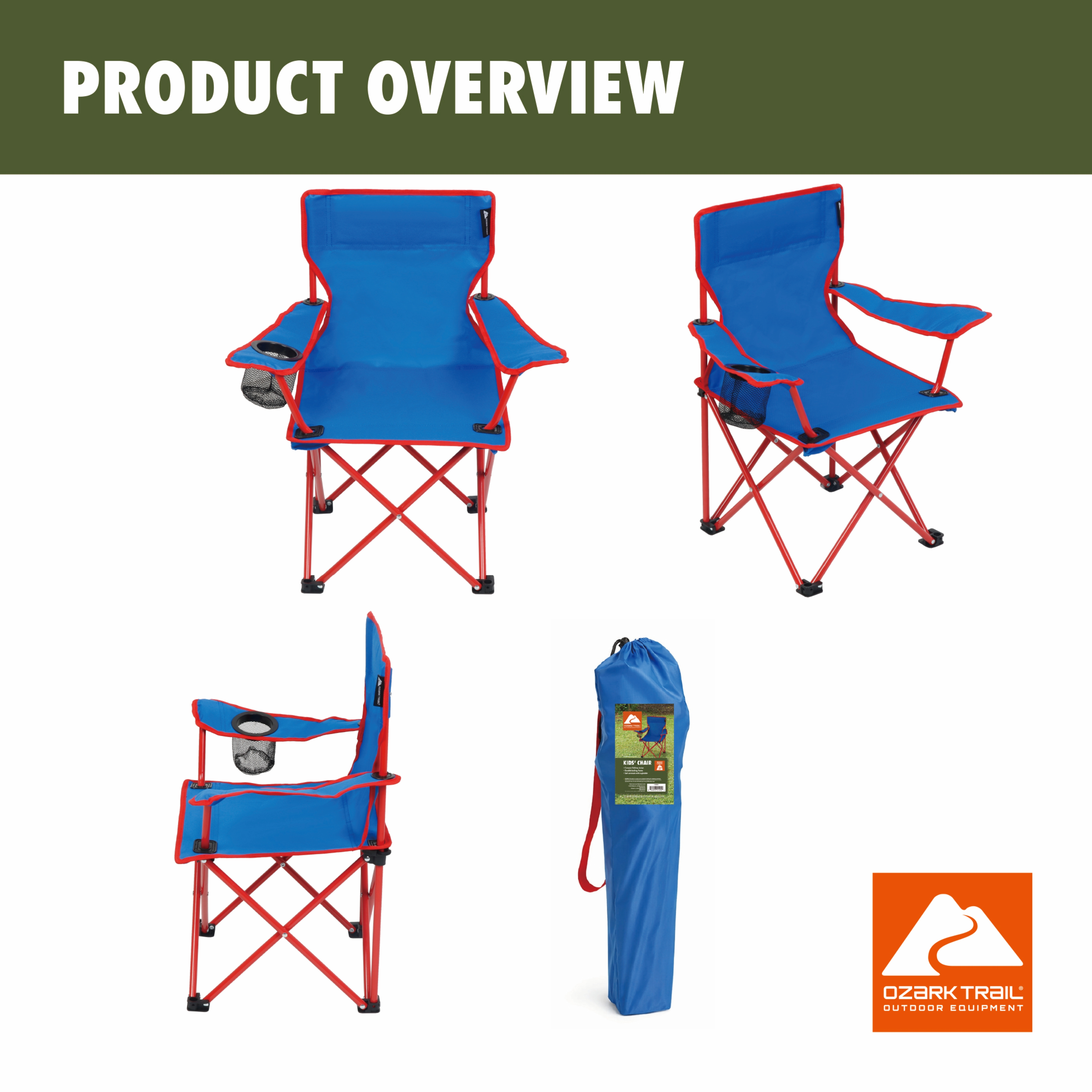 Ozark Trail Kids Quad Camp Chair with Cupholder, Blue photo 5