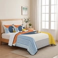 thumbnail image 5 of Quilts Twin XL Size Bedding Set, Orange Blue Yellow Lightweight Quilted Comforter, Geometric Farmhouse Stripes Soft Reversible Bedspread Coverlet with Pillow Covers for All Season, 68" x 98", 5 of 9