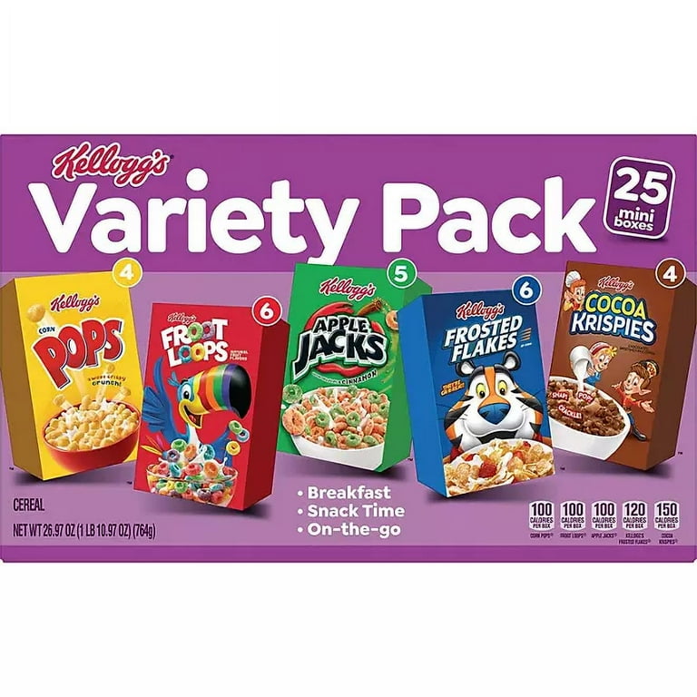 Kellogg's Assorted Cereal, 26.97 oz, 25 Pack, Individually Boxed