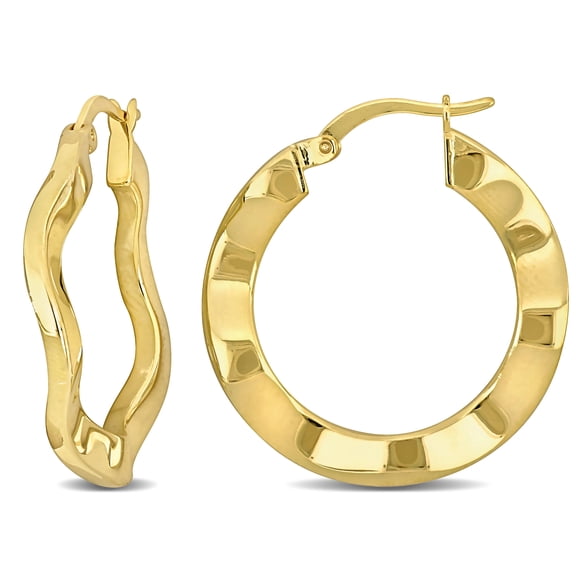 Everly Women's 27mm Yellow Plated Sterling Silver Wave Hoop Earrings