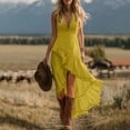 thumbnail image 2 of Tqcoqu Summer Dresses for Women 2026 Dressy Casual Deep V Neck Tank Dress Elegant Flowy Ruffle Sleeveless Sundresses,Yellow Women's S-XXXL, 2 of 6