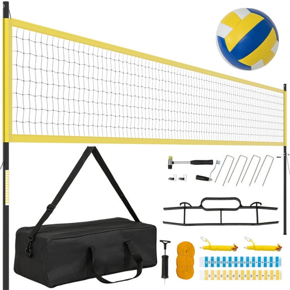 HUJHKIO Heavy Duty Volleyball Net Outdoor with Anti-Sag System, Adjustable Poles, Professional Volleyball Nets Set for Backyard and Beach, Volleyball and Carrying Bag, Yellow
