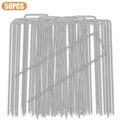 EEEkit 50pcs 6" Garden Landscape Staples, Galvanized Pins for Weed Barrier Fabric, U-Shaped, Silver