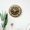 thumbnail image 4 of 14 Inch Wall Clock Battery Operated Silent Clock Decorative for Office, Kitchen, Outdoor, Living Room，Navy Nautical Ship Wheel Pattern on Wooden Background Pattern, 4 of 4