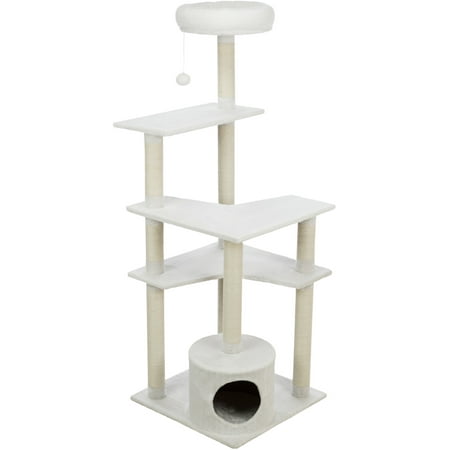TRIXIE Seli Plush 4-Level 59" Cat Tree with Sisal Scratching Posts, Condo & Cat Toy, Gray