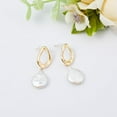 thumbnail image 7 of 1 Pair Shell Pearl Dangle Stud Earrings Brass Hollow Teardrop Earrings for Women Light golden 33x12mm, 7 of 7