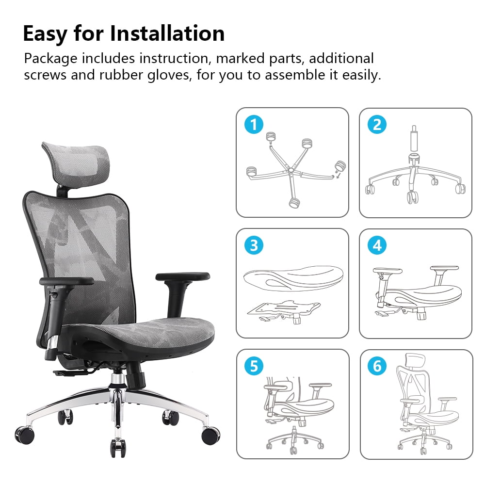 SIHOO Ergonomic Office Chair Desk Chair High Back Mesh Computer Chair with  Armrest and Adjustment Lumbar Support, 300lb, Light Gray