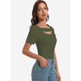 thumbnail image 4 of Womens Summer Short Sleeve T Shirts Knit Slim Fit One Piece Cutout Scoop Neck Going Out Date Night Tops, 4 of 6