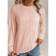 thumbnail image 5 of SHEWIN Womens Tops Trendy Dressy Casual Long Sleeve Crewneck Basic T Shirts Solid Loose Textured Fall Blouses Outfits, 5 of 8