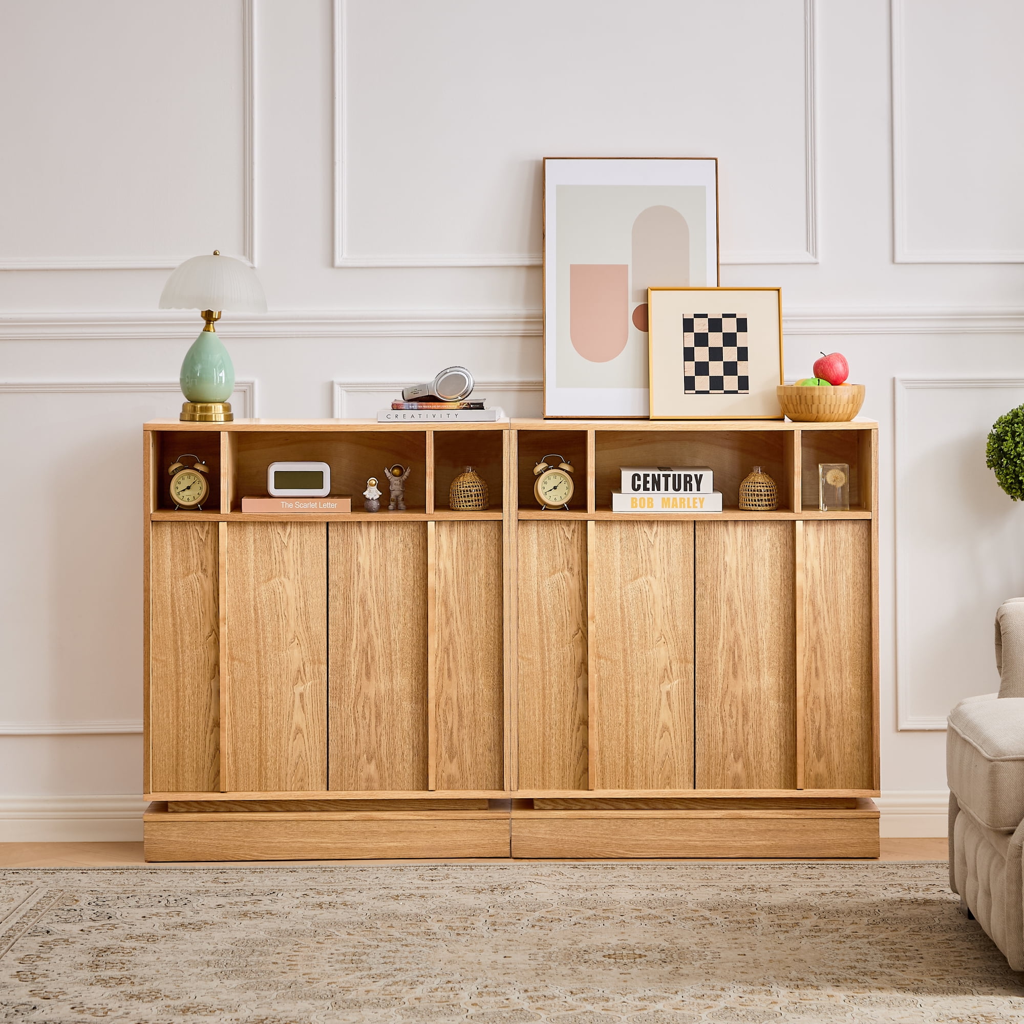 Leumius Sideboard Buffet Cabinet with Storage, Farmhouse Fluted Sideboard with 2 Doors & Adjustable Shelf, TV Media Console, Storage Cabinet for Entryway Hallway Kitchen Dining Living Room,Natural