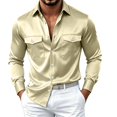 thumbnail image 3 of StSilkitty Men's Satin Shirts Long Sleeve Collared Button down Dress Shirt with Pockets Lightweight Business Casual Tops, 3 of 5