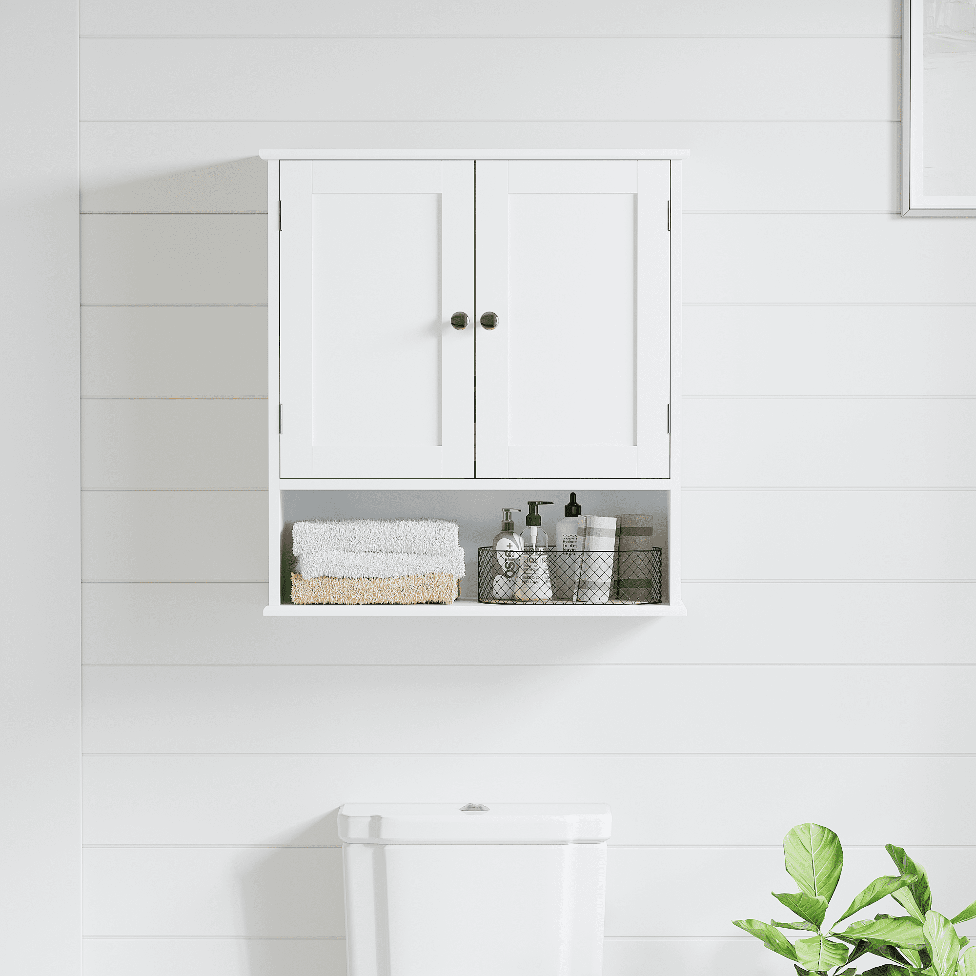 Bathroom Wall Cabinet with Door, Over Toilet Storage Cabinet with and Adjustable Shelves, 3-Tier Medicine Cabinet Wall Mounted, for Bathroom, Kitchen, Entryway, Laundry Room, White