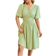 thumbnail image 2 of Aobny Wrap Women Dresses Green Tummy Control A-Line Mini Short Sleeve V-Neck Dresses Summer, 2 of 5