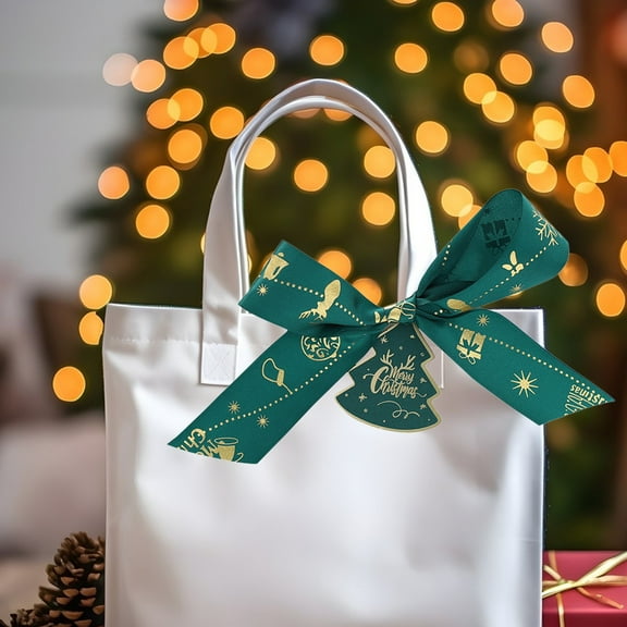 EWASWON Christmas Gold Foil Ribbon 1 Inch Green, Polyester Holiday Gift Wrapping Ribbon for Christmas Tree, DIY Crafts & Party Decoration