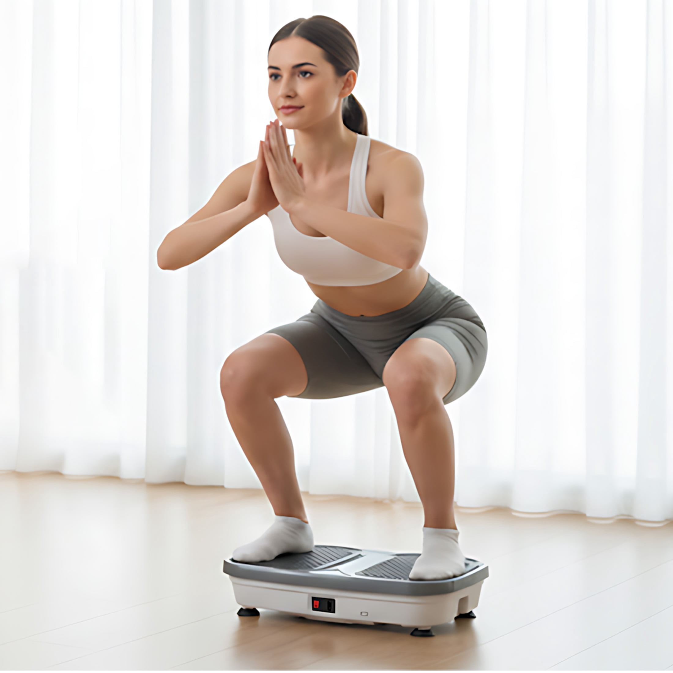 SHOUFTW Vibration Plate, Vibrating Platform Exercise Machines, Whole Body Fitness Machine for Weight Loss, Toning & Wellness for Home Gym, Gray