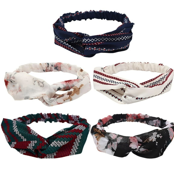 BESTSKY 5Pcs Wide Headbands for Women,Smooth Edge Elastic Headbands for Women,No Chafing Fabric Headbands for Women,Style1
