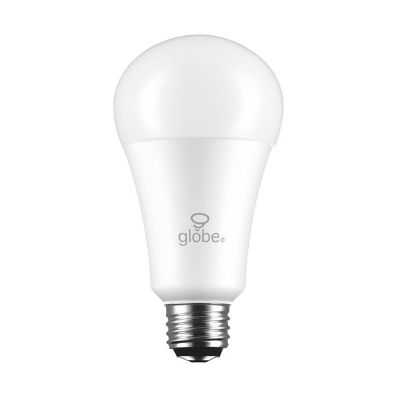 Ampoule DEL en plastique de type A par Globe Electric, à trois intensités, équivalente à un éclairage blanc chaleureux de 30/60/100W (3000K), base E26, 350/800/1500 lumens, 31085