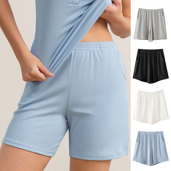 Ailaofu Womens Solid Color Lounge Shorts Elastic Waist Casual Sleep Shorts with Pockets Soft Comfy Shorts for Women