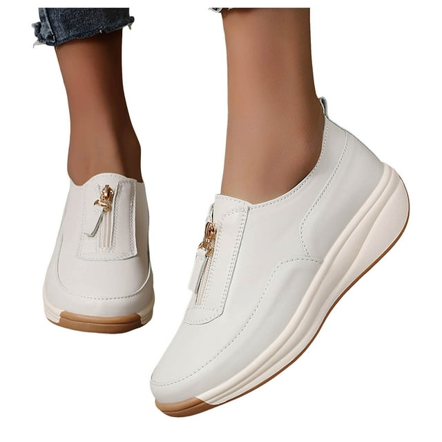 Chaussures Orthopédiques à Semelle Compensée pour Femmes 2025 en Cuir à Fermeture Éclair pour Soins Infirmiers, Espadrilles Basses Mode Automne