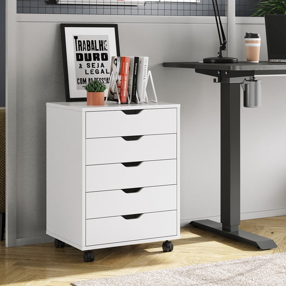 GALAXHERO 5-Drawer Filing Cabinet, Under Desk File Cabinet for Office,White Metal Storage Cabinet with Drawers, Home Office Organizer