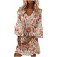 thumbnail image 1 of Moda Mujer Verano Casual Cuello en V Estampado 3/4 Manga Pliegue Mini Vestido Fridja  yut3271, 1 of 8