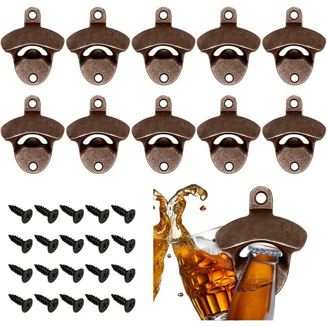 Abridor de botellas de pared vintage, 10 piezas Abridor de botellas de cerveza montado en la pared con tornillos de montaje, Abrebotellas de montaje en pared para bares, restaurantes, cafeterías, cocinas Kuyhfg Bienvenido a Kuyhfg