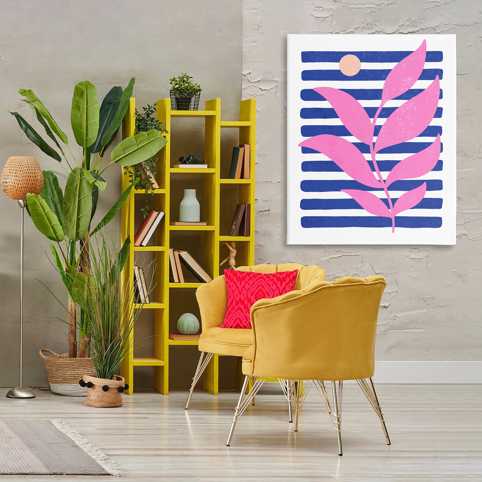Stupell Industries Sunrise Sprig on Stripes Abstract Painting Wrapped Canvas Art Print Wall Art, 36 x 48