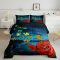 thumbnail image 2 of Ensemble de Douillette Dégradé Jaune Vert Papillon Ensemble de Literie Rose Rouge Double, Courtepointe Fleurs de Jardin Romantique Rustique Animaux Papillons Insert de Couette, Déco de Chambre Esthétique, 2 of 5