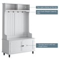 thumbnail image 4 of Hall Tree with Bench and Shoe Storage, 3 in 1 Entryway Bench with Coat Rack, Mudroom Bench with Storage and 4 Double Hooks, Entryway Furniture for Hallway (White, 40.2" L x 17.7" W x 65" H), 4 of 9