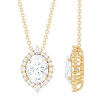 Rosec Jewels Lab Grown Diamond Pendant with Chain, Cocktail Necklace (6X8 mm Oval Diamond, EF-VS Grade), 14K Yellow Gold