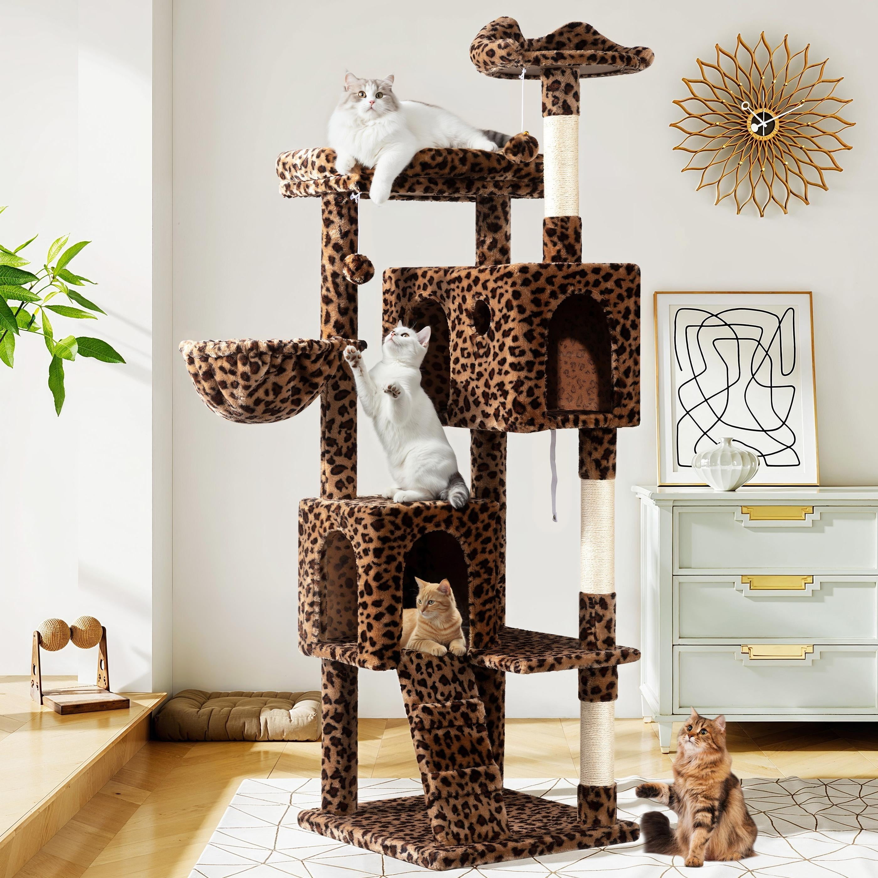Amolife 64" Large Cat Tree with Stair and Condo, Leopard Print photo 1