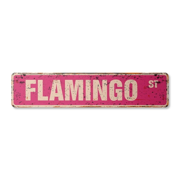 FLAMINGO Vintage Aluminum Street Sign new pink flamingos lover bird rustic metal tin | Indoor/Outdoor | 18" Wide