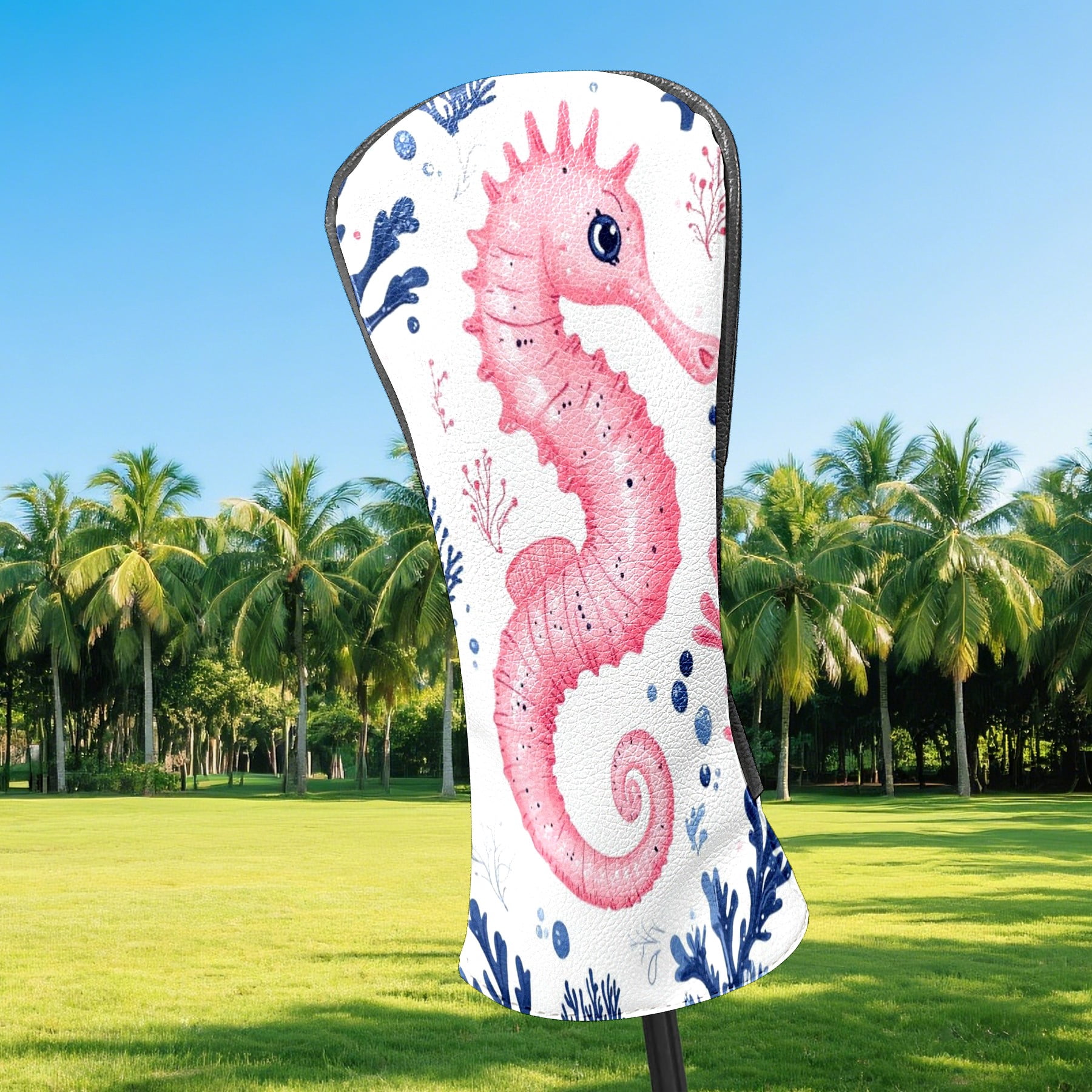 Golf Club Covers PU Leather Waterproof Head Covers for Fairway Woods Hybrids Seahorse Pattern Unisex Fits Most Brands