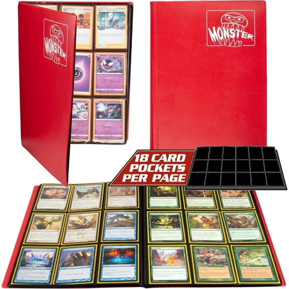 Monster Binder - 9 Pocket Trading Card Album - Matte Red - Holds 360 Yugioh, Magic, and Pokemon Cards
