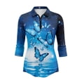 thumbnail image 2 of Uorisanigo Blue Butterfly Women's Dry-Fit Golf Polo Shirts Comfortable Versatile Women's 3/4 Sleeve Athletic Golf Shirts Fashionable Workout Tops Stylish Pullover for Workout Sports, 2 of 7