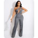 thumbnail image 4 of Gibobby Mono Bombachos 2023 nuevo mono Sexy sin mangas con cremallera en el pecho y detalles de cremallera mono vaquero vestido de mujer(Gris， XXXL), 4 of 5