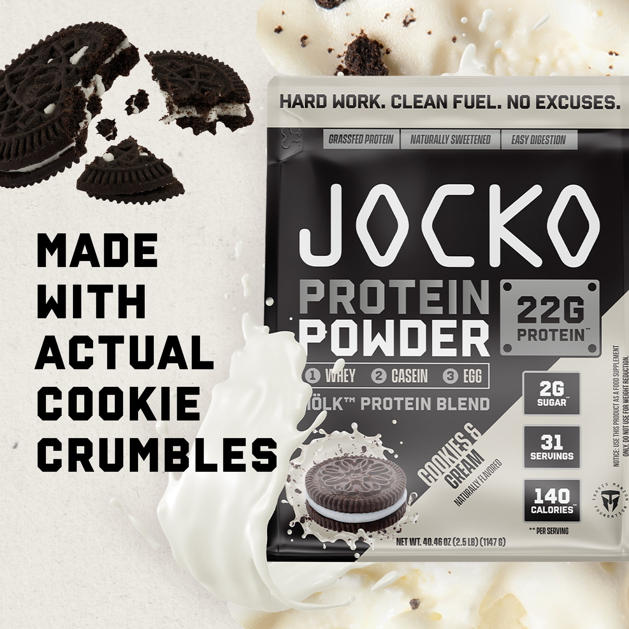 Jocko Mölk Whey Protein Powder 22g, 2lb bag, Cookies & Cream