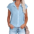 thumbnail image 2 of Short Sleeve Women Cap Sleeve Solid V-Neck Button Down Blouse Tops, 2 of 4