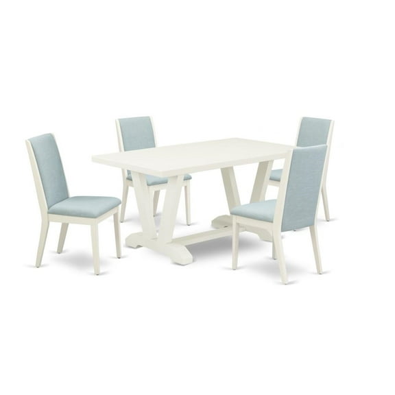 East West Furniture V-Style 5-piece Kitchen Dining Set in Linen White/Baby Blue